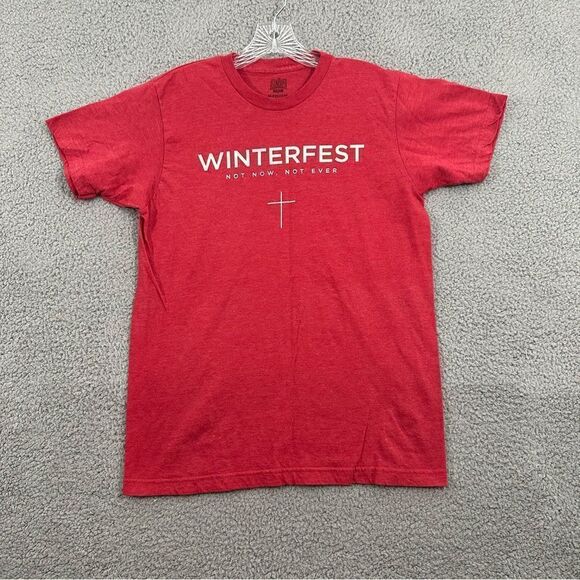 Winterfest Not Now Not Ever Shirt Adult M Sunday Cool Cross Red Short Sleeve Tee - Picture 1 of 8